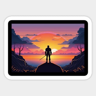 "Crimson Conquest: A Story of Strength in the Sunset Glow" Sticker